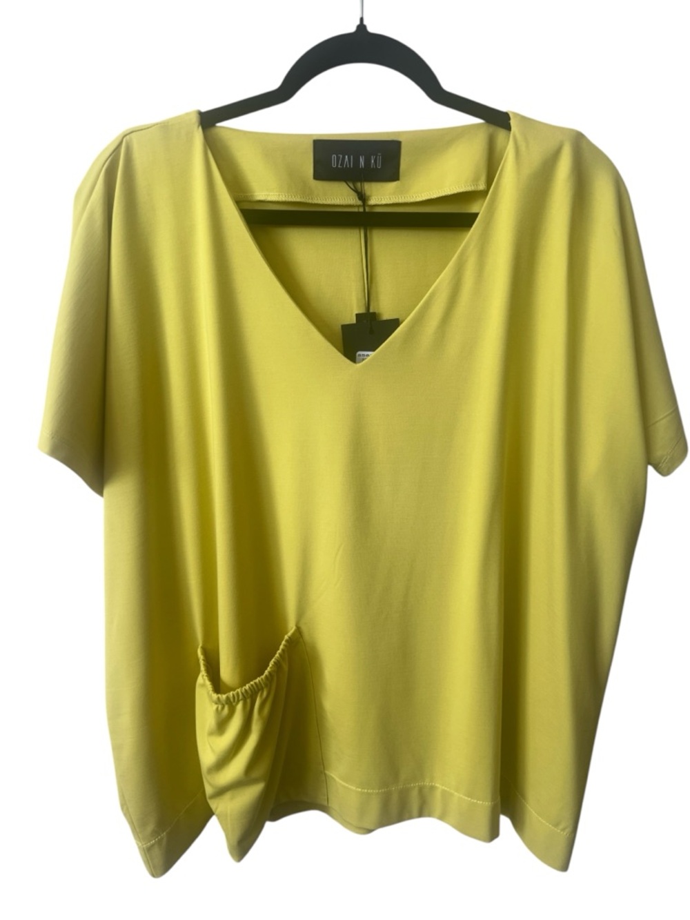 Ozai N Ku Chartreuse Citron Pocket Top Large NWT Oversized Art to Wear